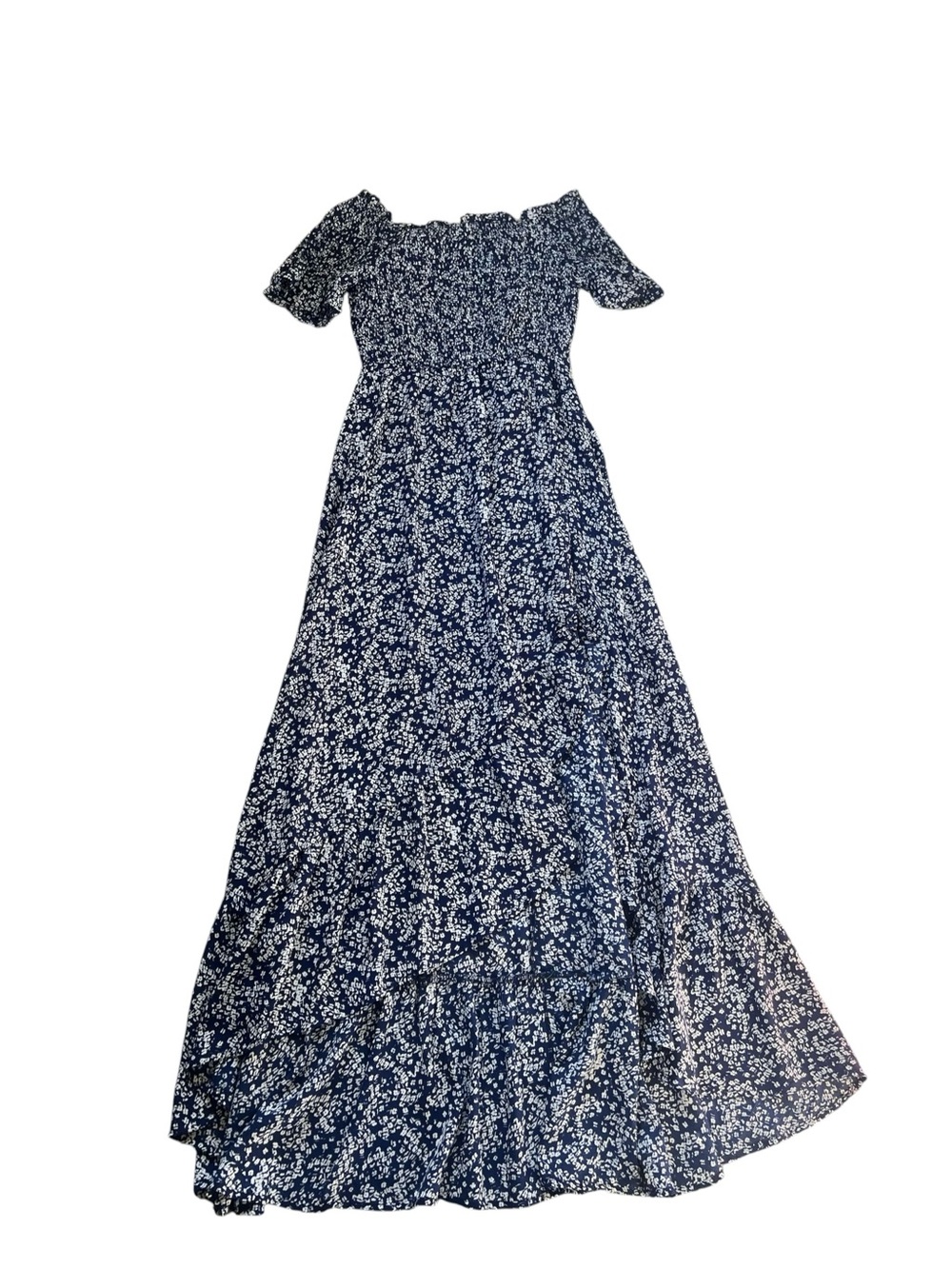Lulu's Navy and White Floral Off-Shoulder Maxi Dress
